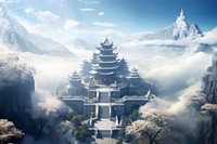 Chinese sky castle background architecture landscape building. AI generated Image by rawpixel.