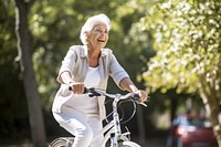 Senior woman riding a bicycle vehicle cycling sports. 