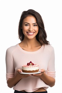 Woman holding cake portrait dessert smiling. 