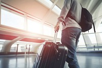 Tourist draging luggage suitcase airport adult. 