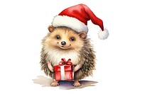 Hedgehog character wearing christmas hat mammal animal rodent. AI generated Image by rawpixel.