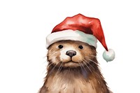 Sea otter character wearing christmas hat mammal animal cute. AI generated Image by rawpixel.