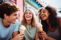 Friendship laughing outdoors dessert. AI generated Image by rawpixel.