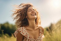 Woman having fun outdoor laughing outdoors summer. 