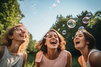Laughing blowing summer bubble. AI generated Image by rawpixel.