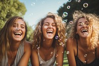 Laughing blowing bubble summer. AI generated Image by rawpixel.