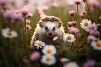 Cute hedgehog outdoors flower animal. AI generated Image by rawpixel.