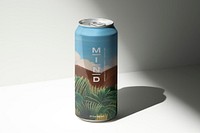 Soda can mockup, beverage packaging psd