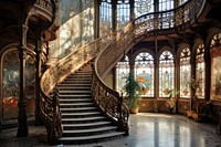 Castle architecture staircase building mansion. 