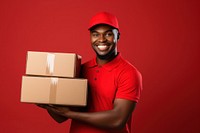 Black delivery man box cardboard adult. 