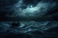 Dark fantasy scene thunderstorm sea lightning. AI generated Image by rawpixel.