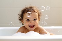 Bubble baby portrait bathing. 