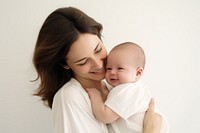 Portrait newborn hugging photo. 