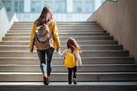 Carrying footwear walking stairs. 