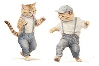 Couple cat dancing drawing mammal animal. 