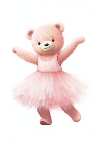 Bear wearing pink ballet tutu dancing mammal plush. 