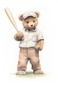 Teddy bear playing baseball cute toy white background. 