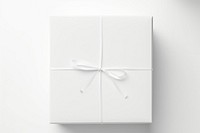 White gift box ribbon paper white background. 