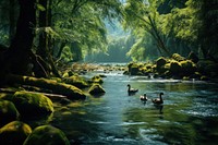 Swimming nature landscape wildlife. AI generated Image by rawpixel.