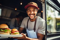 Food hamburger smiling holding. 