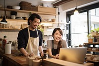 Laptop computer smiling small business. 