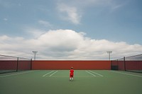 Tennis court boy sports ball. 