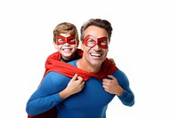 Dad and son in superhero costume. 