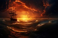 Sunset nature sea sailboat. AI generated Image by rawpixel.