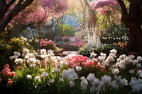 Spring flower garden outdoors. AI generated Image by rawpixel.