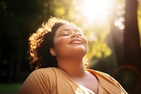 Relaxed woman outdoors portrait smile. 