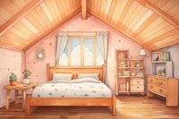 Wooden house bed room architecture furniture building. 