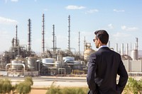 Middle eastern businessman refinery architecture outdoors. 