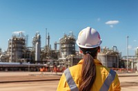 Women wearing hard hat refinery architecture factory. 