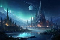 Gothic city night astronomy landscape. AI generated Image by rawpixel.