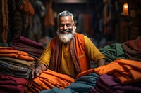 Indian happy Cloth merchant adult spirituality cross-legged. AI generated Image by rawpixel.