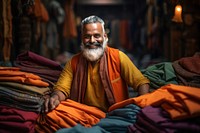 Indian happy Cloth merchant adult spirituality cross-legged. 