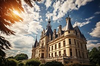 French chateau architecture building landmark. AI generated Image by rawpixel.