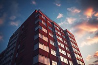 Apartment building architecture evening city.