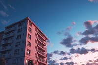 Apartment building architecture evening city. 