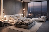 Modern glam style bedroom architecture furniture building. 