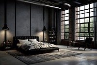 Modern industrial style bedroom architecture furniture building. AI generated Image by rawpixel.
