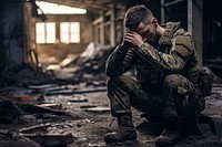 Soldier military worried sitting. AI generated Image by rawpixel.