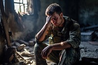 Soldier military worried sitting. AI generated Image by rawpixel.