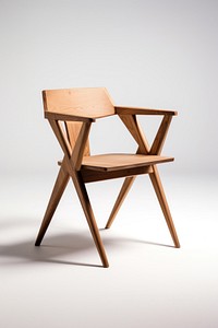 Modern wooden chair with angular design. Wooden chair features sleek lines. Chair crafted from wood, showcasing minimalist style. Wooden chair ideal for contemporary spaces.