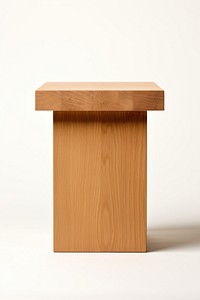 Oak side table furniture plywood white background. 