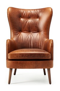 Brown leather wing chair furniture armchair white background. 