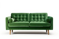 Green couch furniture cushion white background. 