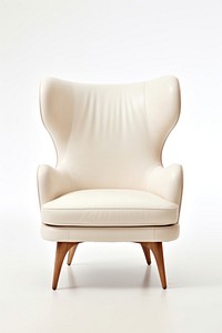 Elegant white armchair with wooden legs. Modern armchair design, perfect for stylish interiors. Comfortable armchair for living room or office.