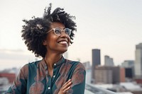 Middle-aged african woman portrait glasses smiling. AI generated Image by rawpixel.