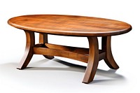 Elegant wooden coffee table with oval shape. Wooden table features smooth finish, sturdy legs. Perfect wooden table for living room decor.